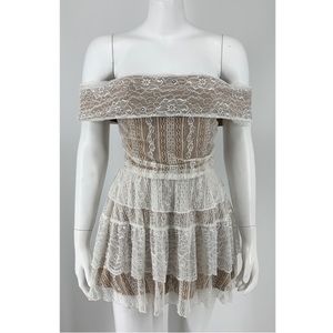 Majorelle white lace over the shoulder mini dress